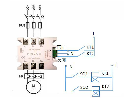 無觸點正反轉接觸器(T44AKM)控製電路接線圖